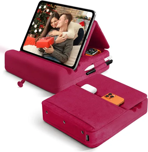 Miniatura 10 de Soporte de almohada para tablet con almacenamiento, soporte plegable para iPad para Lep, cama, sofá y escritorio, base suave con bolsillo y soporte