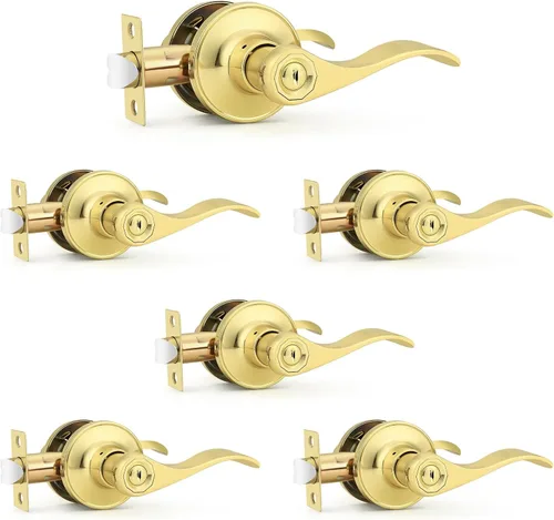 Miniatura 48 de Probrico Manijas de puerta de privacidad estilo ondulado de níquel satinado, manijas de puerta de baño/cama, cerraduras interiores sin llave