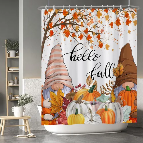 Miniatura 33 de Cortina de ducha de fantasma y gato negro para niños, 36 x 72 pulgadas, espeluznante y bonita, cortina de baño de Halloween con 6 ganchos, cortina
