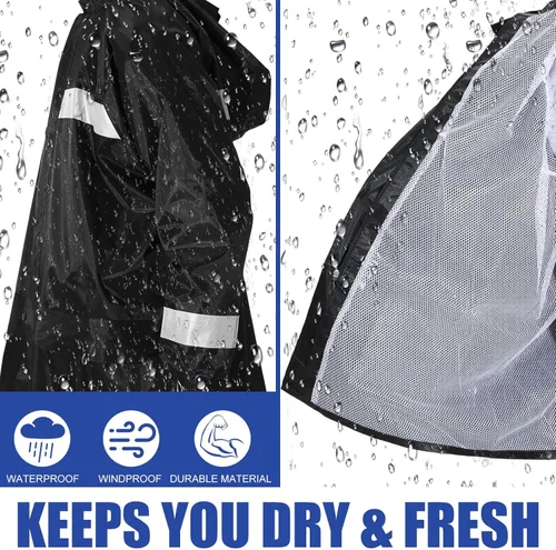 Miniatura 3 de Halfchet Chaqueta de lluvia reflectante para hombre, impermeable, de alta visibilidad, chaqueta de seguridad negra con tira reflectante, 2 piezas