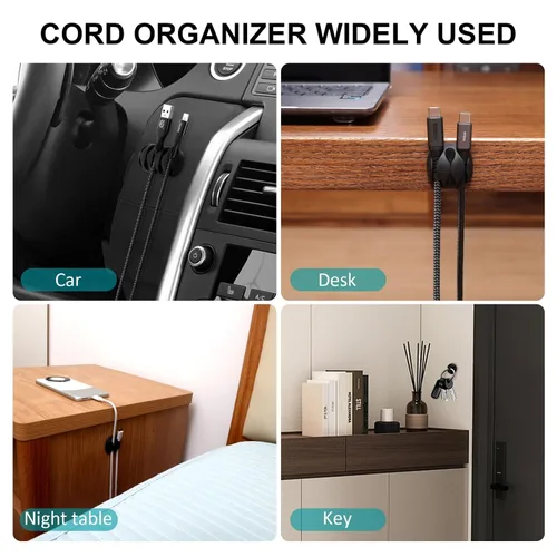 Miniatura 3 de Paquete de 16 cables de escritorio negros, organizador de cables ajustables, organizador de cables para cables, cargador de teléfono/PC/TV, soporte