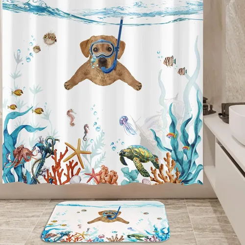 Miniatura 4 de Fowocu Divertidas alfombras de baño pequeñas para perro, alfombras de baño de animales marinos y océanos, absorbentes de agua, antideslizantes