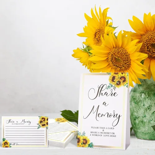 Miniatura 6 de Zonon 50 tarjetas de memoria con diseño de girasol, con texto en inglés "Share a Memory Card", para celebración de la vida, decoración de bodas