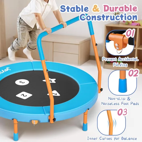 Miniatura 2 de 3FT Toddler Trampoline with Adjustable Handlebar, 36" Foldable & Spring-Free, Mini Kids Indoor Outdoor Trampoline for Ages 1-6, Noiseless Jumping