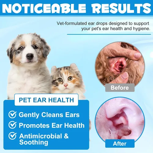 Miniatura 2 de Tratamiento de infección de oído de perro, gotas de levadura con 1% de hidrocortisona, tratamiento de ácaros de oído para perros, gatos y perros, 60
