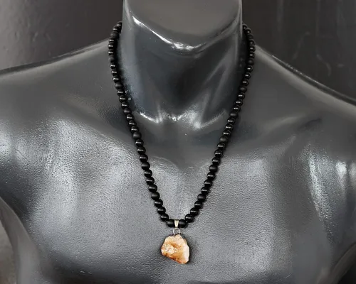 Miniatura 50 de Colgante de turmalina cruda natural, Collar de cuentas de ónix negro genuino, Collar de piedra negra, Collar de piedras preciosas, Cuentas de 0.315