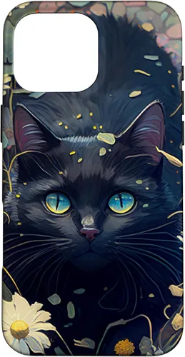 Miniatura 19 de iPhone 16 Cute Black Cat In Botanical Flower Garden Aesthetic Cat Case