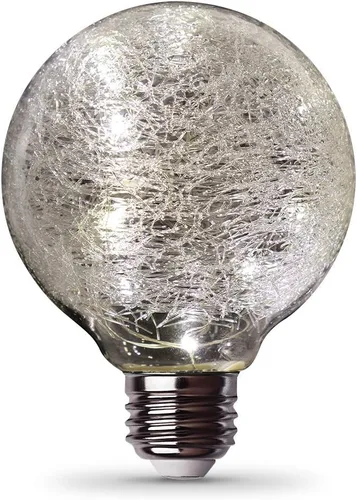 Feit Electric FY/G25/SW/CR/LED 1W Bombilla LED G25 de Vidrio de Grieta de Hadas Mágica Decorativa, 12.4 cm x 7.9 cm, Luz Blanca Suave de 2700K