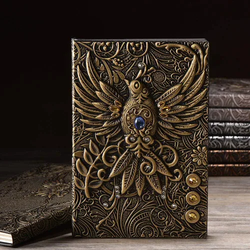Miniatura 6 de Cuaderno de escritura de cuero en relieve, cuaderno diario de cuero antiguo hecho a mano, cuaderno de bocetos, diario de viaje y cuadernos