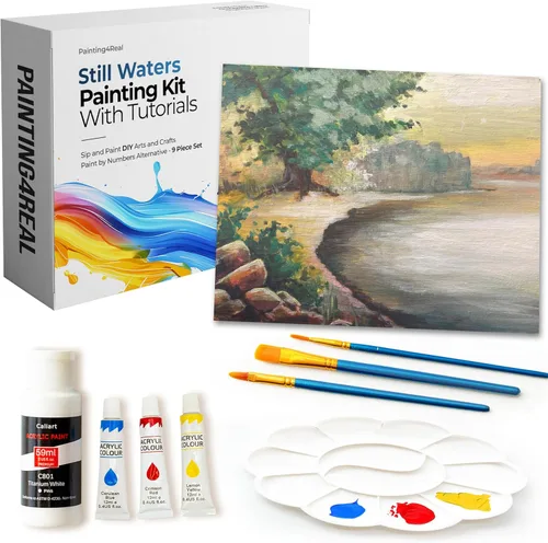 Miniatura 21 de Painting4Real Kit de clase de pintura de bricolaje para adultos con tutoriales en video: Aprende a pintar Amber Lake - Cómo pintar con acrílicos