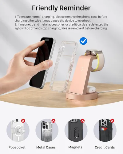 Miniatura 6 de Estación de carga 3 en 1 para iPhone, cargador inalámbrico para iPhone 17 16e 16 15 14 13 12 11 X Pro Max y Apple Watch - Base de carga para AirPods