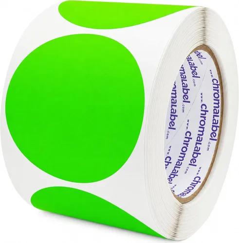 Rollo de 500 calcomanías, círculos de colores de 3 pulgadas para etiquetar inventario con código de colores. Superficie para escribir, adhesión