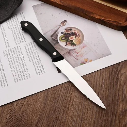 Miniatura 4 de Juego de cubiertos con mango de madera, 24 piezas (4 juegos), juego de cubiertos con cuchillos para carne, vajilla de acero inoxidable 304 de lujo