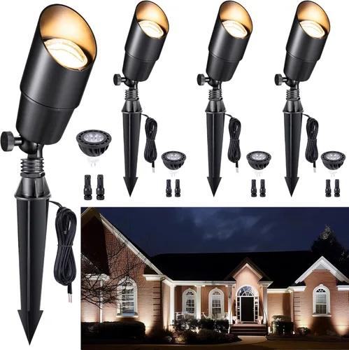 Miniatura 18 de Gardenreet Foco LED para exteriores, latón fundido a presión de 12 V con iluminación hacia arriba, impermeable, luces de paisaje de bajo voltaje