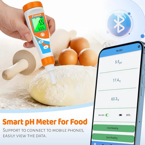 Miniatura 2 de UIUZMAR Medidor de pH inteligente para alimentos Kit de prueba de pH para masa madre y masa de pan Sensor de lanza profesional Probador de alimentos