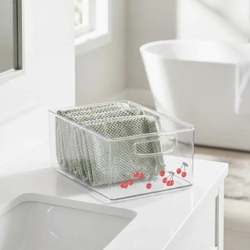 Miniatura 2 de iDesign Bathroom Organizer Bin, Decorative Print - Stackable Plastic Storage Basket for Makeup & Vanity Organization - Clear/Red