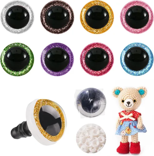 Miniatura 8 de MUCUNNIA 120 ojos de seguridad de 0.315 pulgadas para Amigurumi Ojos de seguridad de plástico con purpurina para ganchillo con arandelas, ojos