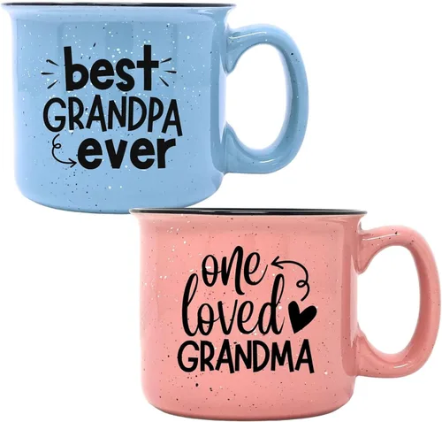 Miniatura 14 de Brooke & Jess Designs Juego de tazas de regalo para abuela y abuelo, tazas de café de 15 onzas (verde azulado para abuela, azul claro para abuelo)