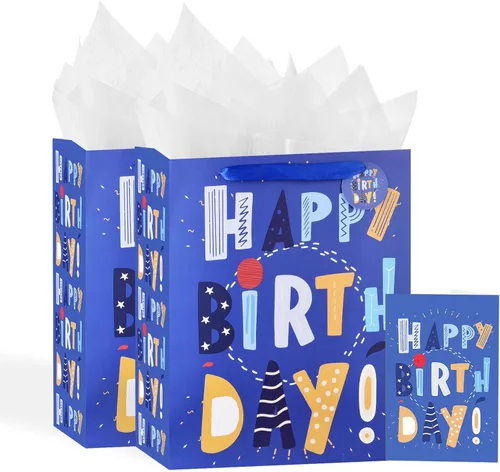 Miniatura 23 de Powbrace Bolsa de regalo de cumpleaños negra con papel de seda y tarjeta de felicitación, 13 x 10.2 x 4.9 pies, mediana