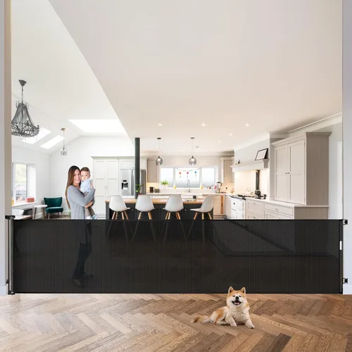 Miniatura 12 de Puertas de bebé extra anchas de 100 pulgadas para gran apertura, puerta retráctil para interiores para perros, puertas para cachorros para la casa