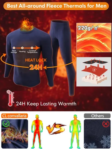 Miniatura 2 de CL convallaria Long Johns Thermal Underwear for Men Soft Fleece Lined Base Layer Cold Weather Top Bottom Set XS-4XL