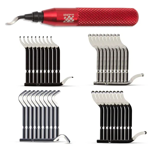 Miniatura 24 de AFA Tooling - Herramienta de desbarbado con 11 cuchillas HSS M2 - Mango de aluminio micropulido y anodizado con agarre moleteado de diamante - Ideal