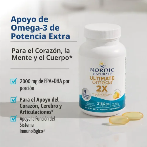 Miniatura 3 de Cápsulas Nordic Naturals Ultimate Omega 2X, sabor a limón, 2,150 mg de omega-3, aceite de pescado de alta potencia, con EPA y DHA, promueve la salud