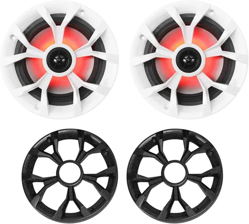 Rockville Pair RKL65MBW - Altavoces marinos de 2 vías de 6.5 pulgadas con luces LED | 4-Ohm, 350W Peak/85W RMS per Speaker, 35-20kHz Range, 90dB