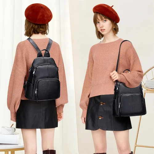 Miniatura 3 de ALTOSY Mochila de cuero suave para mujer, mochila versátil, Negro