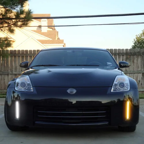 Miniatura 6 de Parachoques delantero LED Switchback luces de circulación diurna ámbar/blanco con kit de lámpara de señal de giro para Nissan 350z LCI 2006-2009