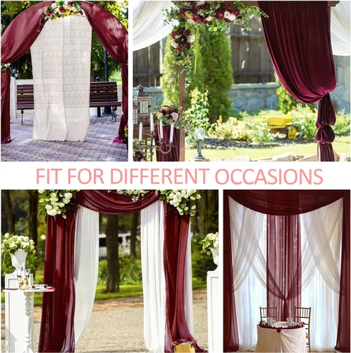Miniatura 7 de gogoparti Tela drapeada para arco de boda, cortinas de arco burdeos, cortina de telón de fondo transparente para ceremonias, fiestas, cabinas