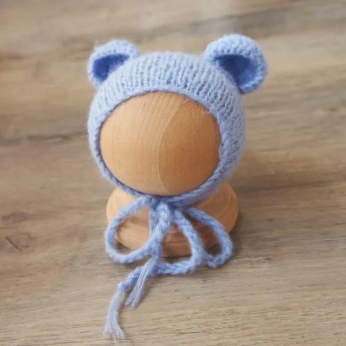 Miniatura 7 de Zeroest Conjunto de punto de ganchillo para sesión de fotos para niño recién nacido, gorro de oso con pies, mameluco con pies, para fotografía