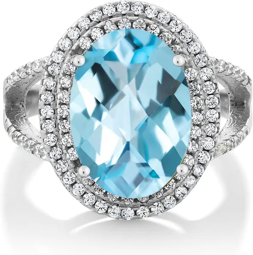 Miniatura 15 de Gem Stone King Anillo de piedra preciosa y piedra natal de 5-10 quilates para mujer Plata de ley 925 Ovalado 14X10MM Anillo de boda