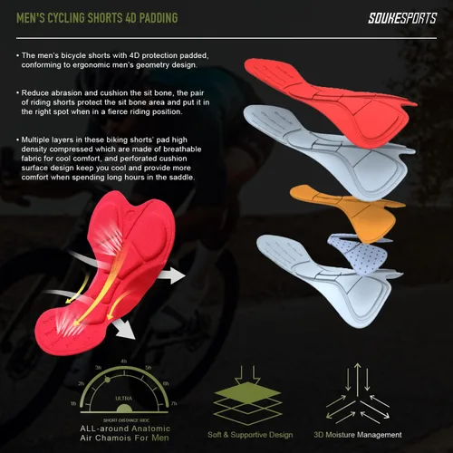 Miniatura 6 de Souke Sports Pantalones cortos acolchados de ciclismo para hombre pantalones cortos de ciclismo cómodos para ciclismo de carretera con bolsillo