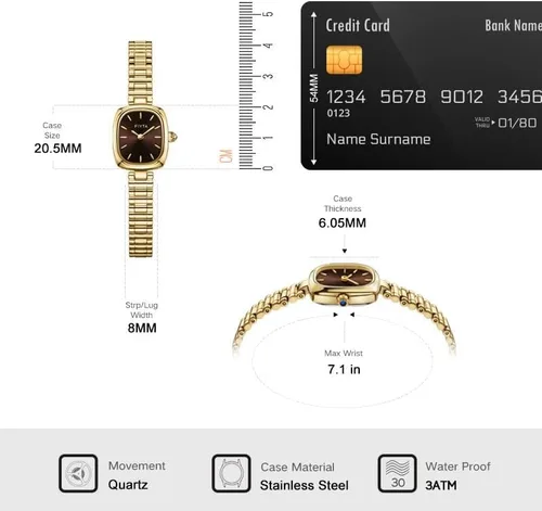 Miniatura 5 de FIYTA Reloj dorado pequeño para mujer, caja rectangular vintage, relojes de pulsera de acero inoxidable para mujer