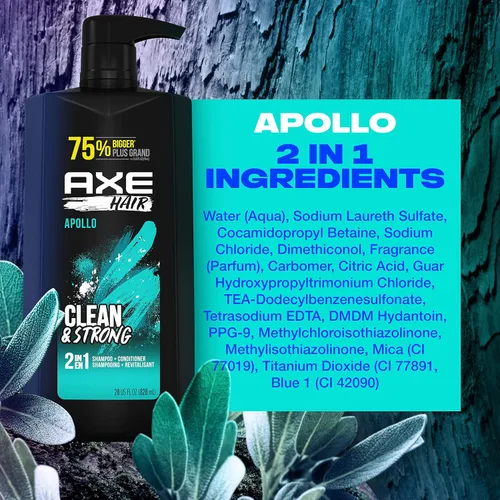 Miniatura 11 de AXE Wash & Care Champú y acondicionador 2 en 1 Apollo Wash & Care 4 unidades para un cabello limpio y fuerte, salvia y madera de cedro, botella 100%