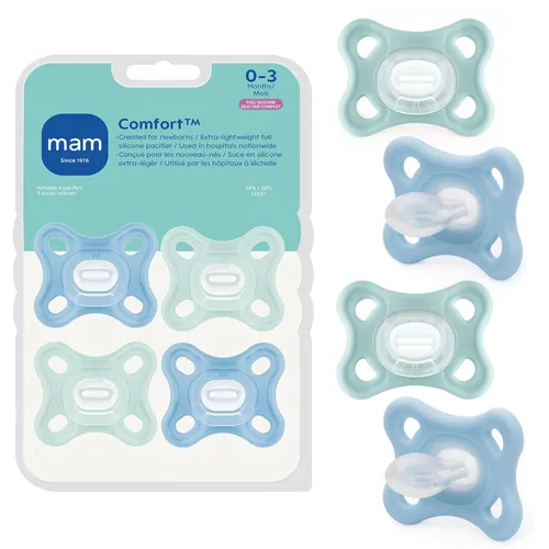 MAM Chupetes de confort para bebé, chupete de silicona completo de una pieza y ligero para recién nacidos de 0 a 3 meses, tetina libre de BPA, Agua