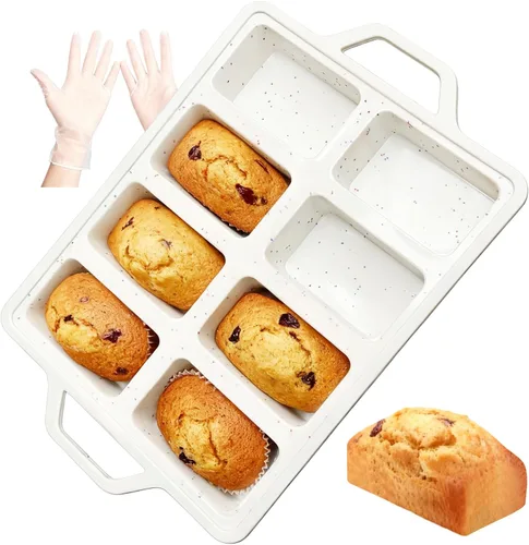 1 mini moldes de silicona antiadherentes con guantes de marco de metal, 8 moldes para pan de cavidad de tazas, moldes pequeños para hornear, moldes