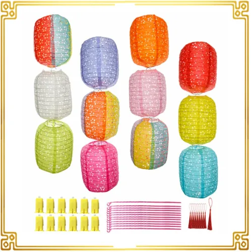 Miniatura 2 de 12 linternas de papel chinas, japonesas, coloridas linternas de papel colgantes con luces LED, 8 pulgadas, ovaladas, decorativas, asiáticas