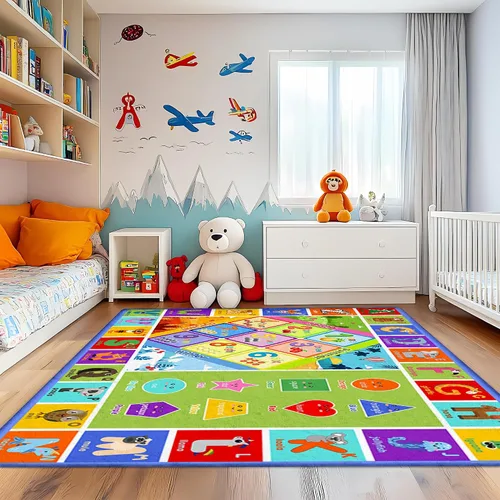 Miniatura 5 de 3x5 Pequeña Alfombra para Sala de Juegos y Aula de Niños - Alfombra Educativa del Alfabeto ABC con Animales, Números y Formas - Alfombra de Juguetes