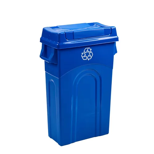 United Solutions Highboy - Papelera de plástico para reciclaje de 23 galones con tapa, asas de paso y borde del recogedor, color azul Reciclar Azul