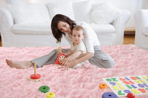 Miniatura 7 de CAIYUECS Alfombra rosa para dormitorio de niñas: alfombras de pelo largo para sala de estar, 4 x 6 pies, antideslizantes, modernas, peludas, de piel