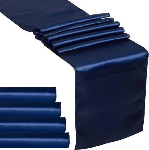 Miniatura 10 de Paquete de 5 caminos de mesa de satén azul bebé de 12 x 108 pulgadas de largo, satén brillante y sedoso para decoración de fiesta de cumpleaños