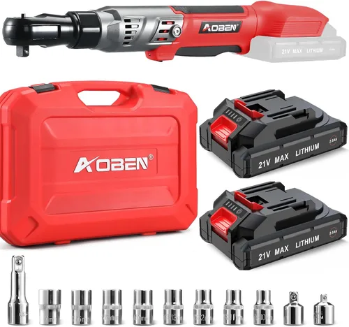 Miniatura 13 de AOBEN Juego de llaves de trinquete eléctricas inalámbricas, kit de herramientas de trinquete de 3/8 pulgadas 12 V con 2 paquetes de batería de iones