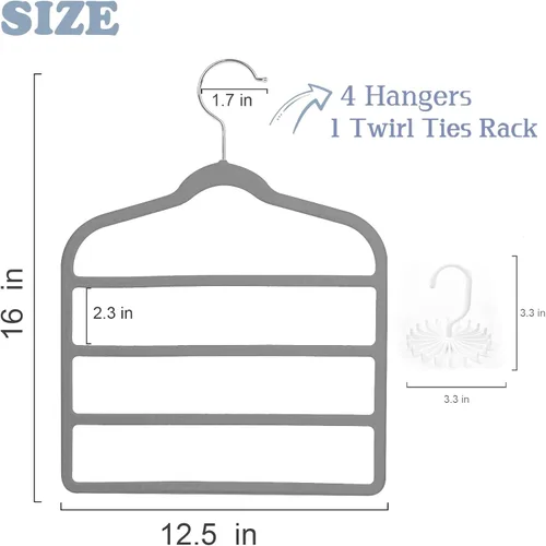 Miniatura 2 de Tinfol Perchas de terciopelo gris para pantalones que ahorran espacio, 4 perchas antideslizantes para pantalones, perchas para pantalones