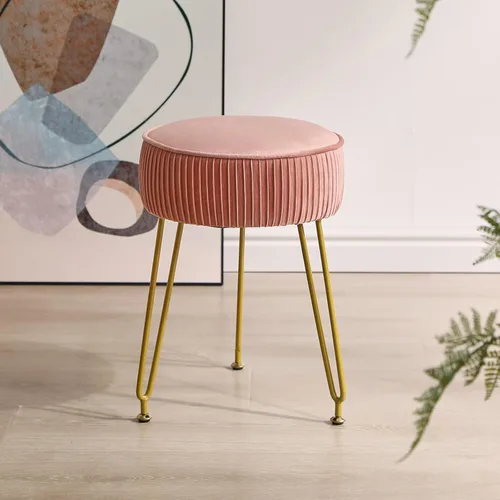Miniatura 2 de IBUYKE Reposapiés Otomano Redondo de Terciopelo, Taburete de Tocador de Maquillaje Mesa Auxiliar, Asiento de Mesa de Tocador de Terciopelo, Taburete