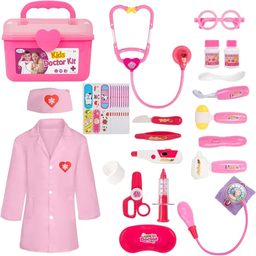 Miniatura 10 de Liberry Kit médico para niños pequeños de 3, 4, 5 años, 30 piezas de juguete médico con estetoscopio, disfraz, juego médico verde, regalo