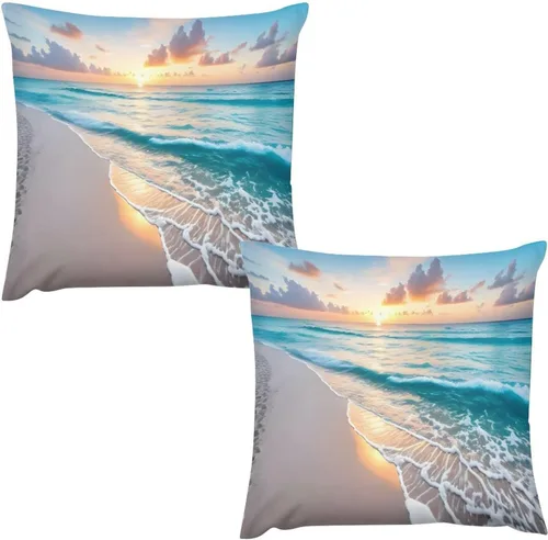 Miniatura 11 de Juego de 2 fundas de almohada con diseño escénico del océano tropical, fundas de almohada para sofá, fundas de almohada de poliéster para sofá