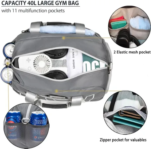 Miniatura 3 de Bolsa de gimnasio deportiva con bolsillo para ropa húmeda y compartimento para zapatos para mujeres y hombres, pequeña bolsa deportiva para yoga