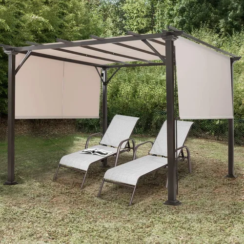 Miniatura 6 de Tangkula Estructura de sombra de patio al aire libre de 10 x 10 pies, pérgola de acero con persianas retráctiles, metal inoxidable para patio, patio